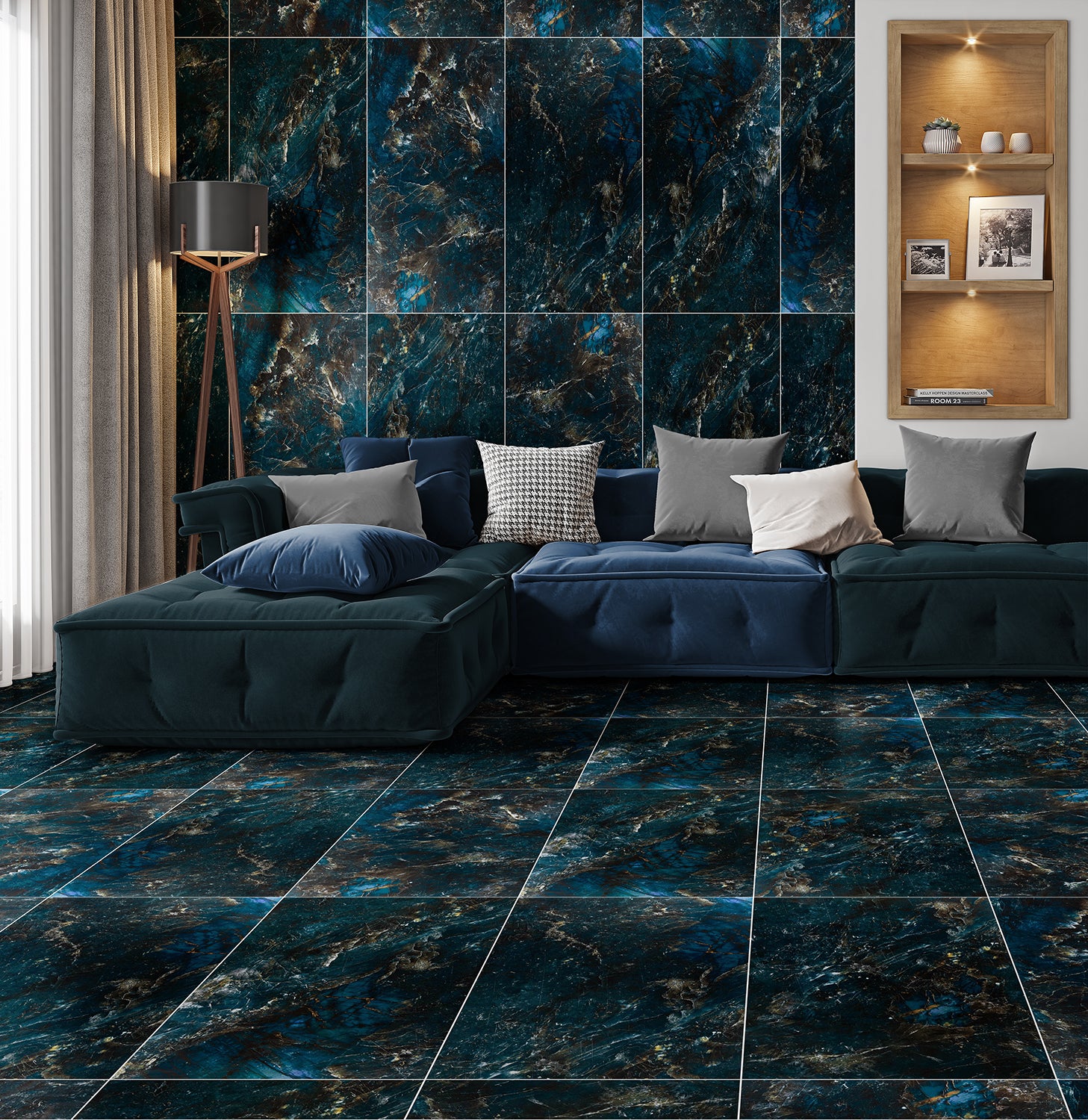 Sky Blue Marble Effect Polished Porcelain 60x120cm Wall & Floor Tile