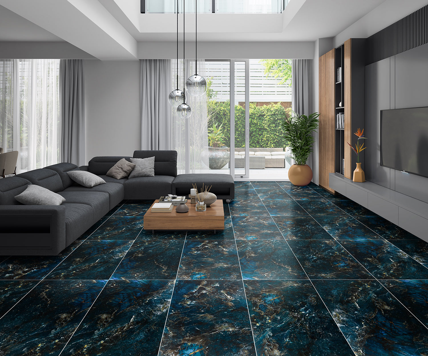 Sky Blue Marble Effect Polished Porcelain 60x120cm Wall & Floor Tile