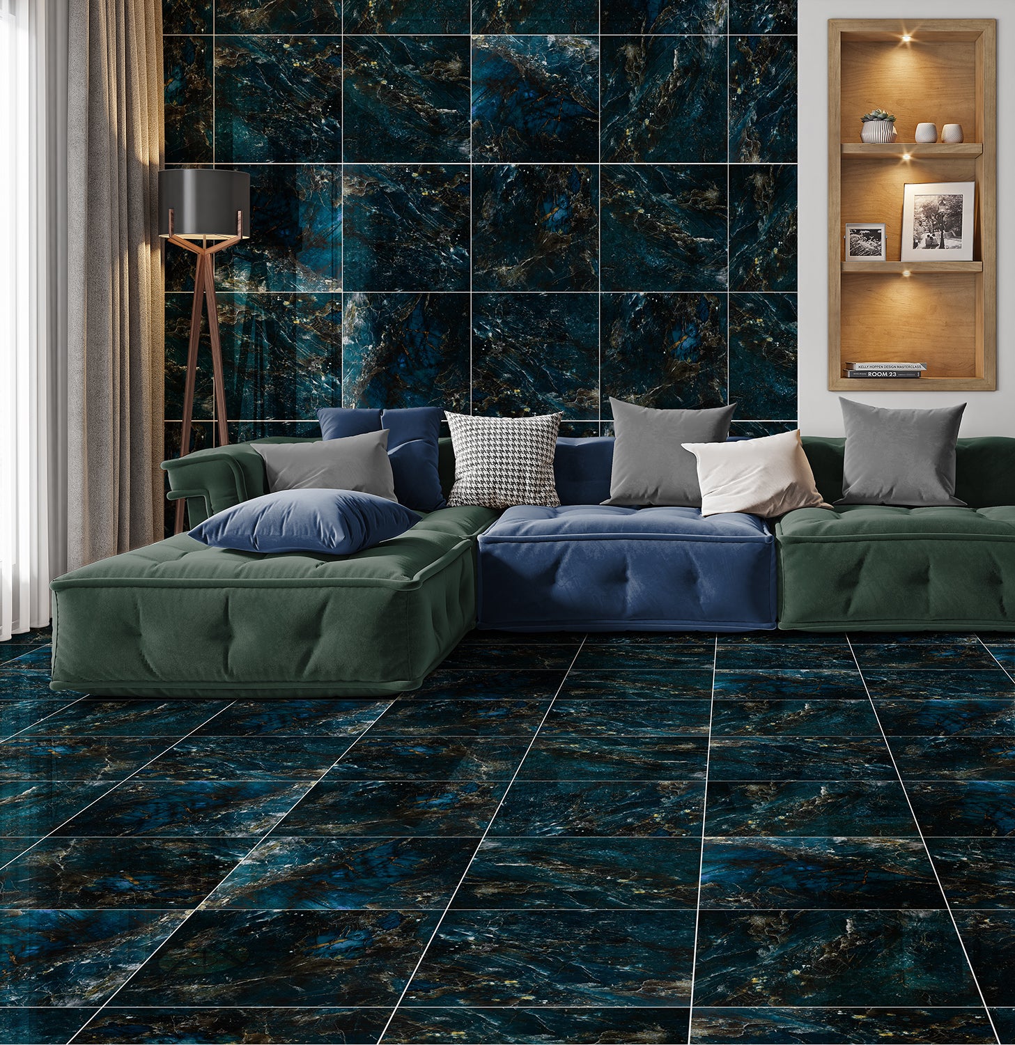 Sky Blue Marble Effect Polished Porcelain 60x60cm Wall & Floor Tile