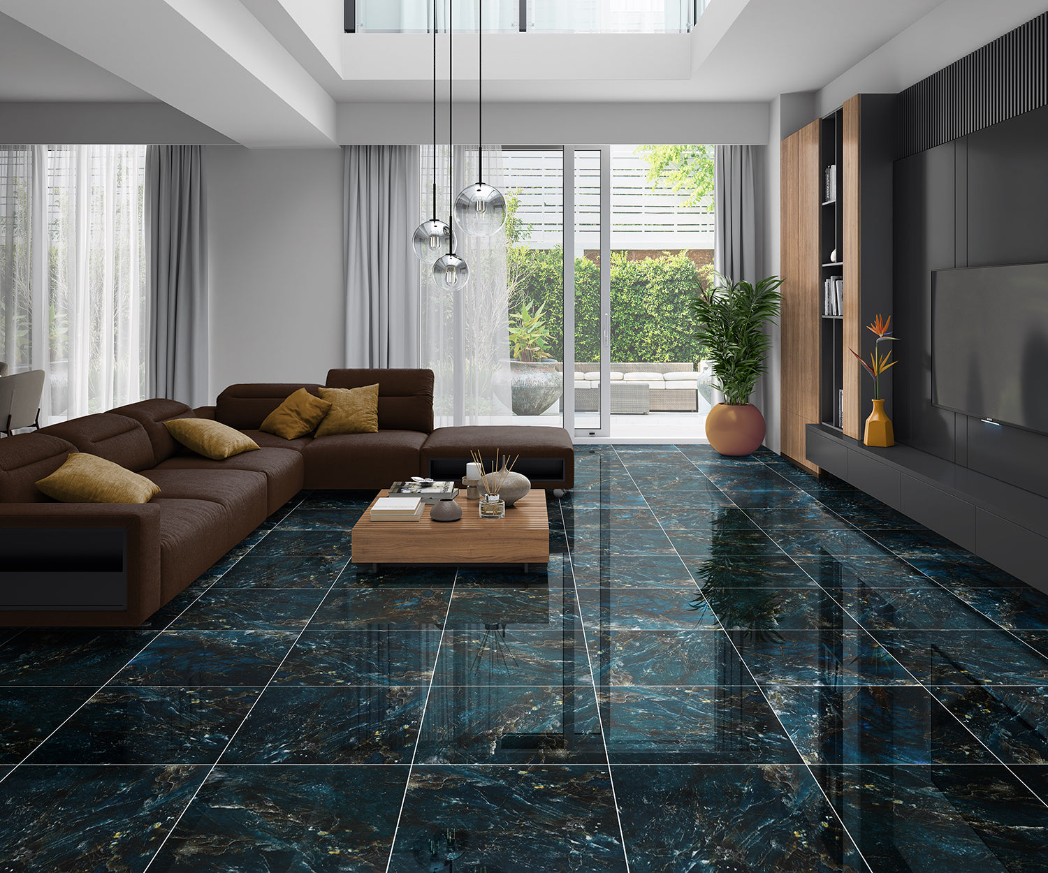 Sky Blue Marble Effect Polished Porcelain 60x60cm Wall & Floor Tile