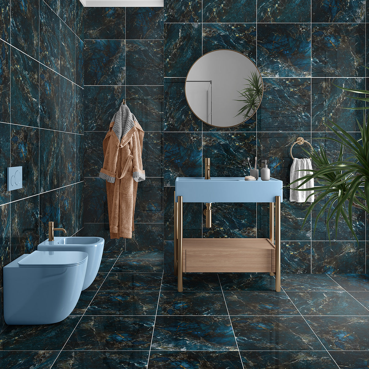 Sky Blue Marble Effect Polished Porcelain 60x60cm Wall & Floor Tile