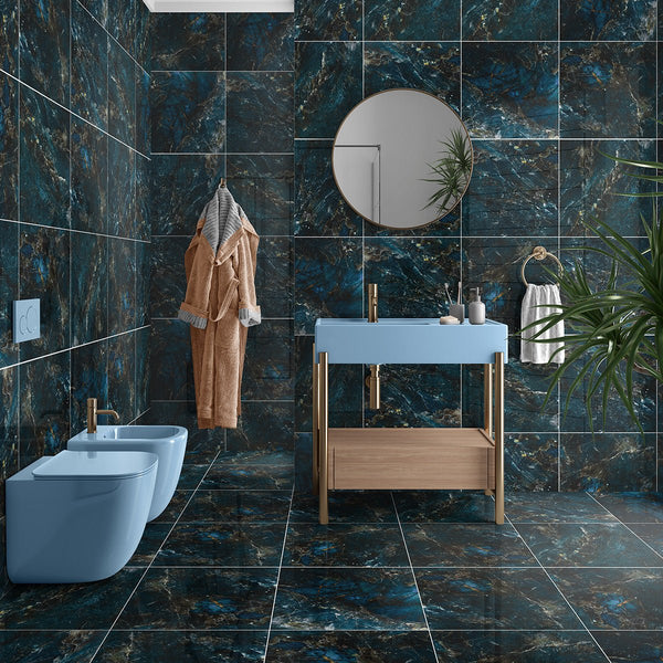 Sky Blue Marble Effect Polished Porcelain Tile 60x60cm