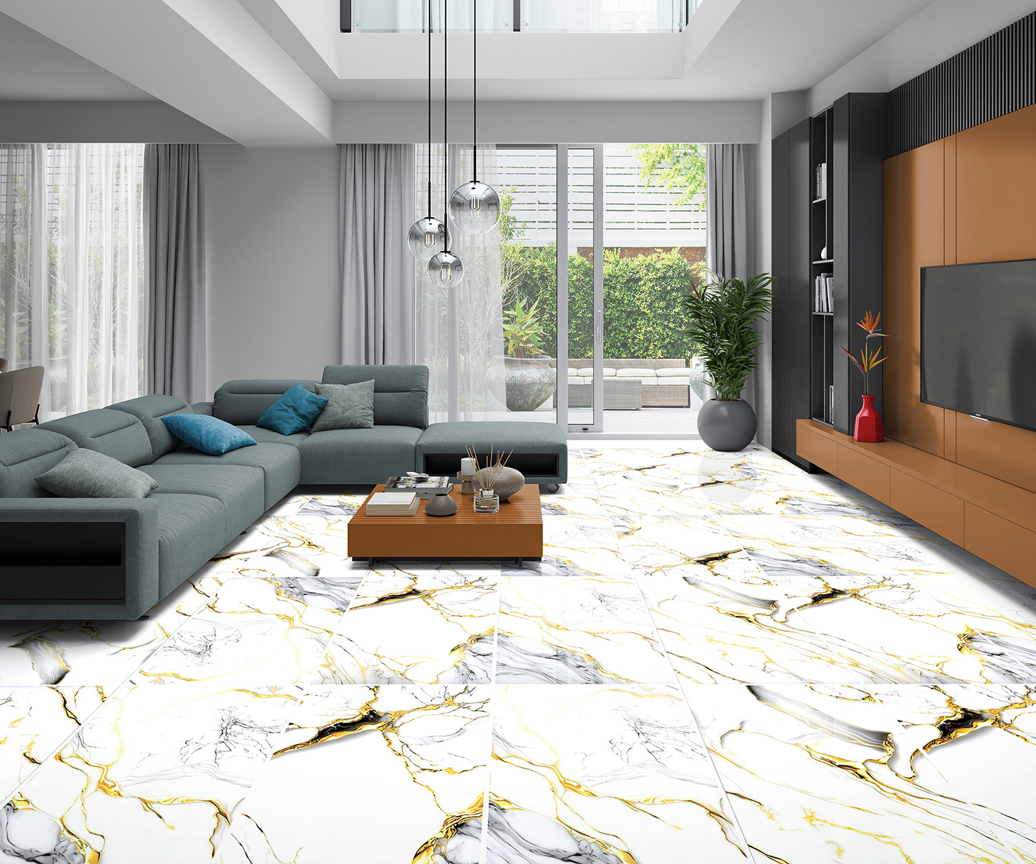 Sky Gold Marble Effect Polished Porcelain 60x120cm Wall and Floor Tile