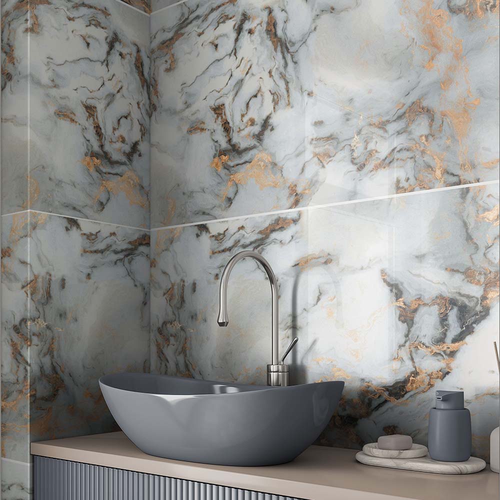 Sky Gold White Marble Effect Polished Porcelain 60x120cm Wall and Floor Tile - TILES Paradise