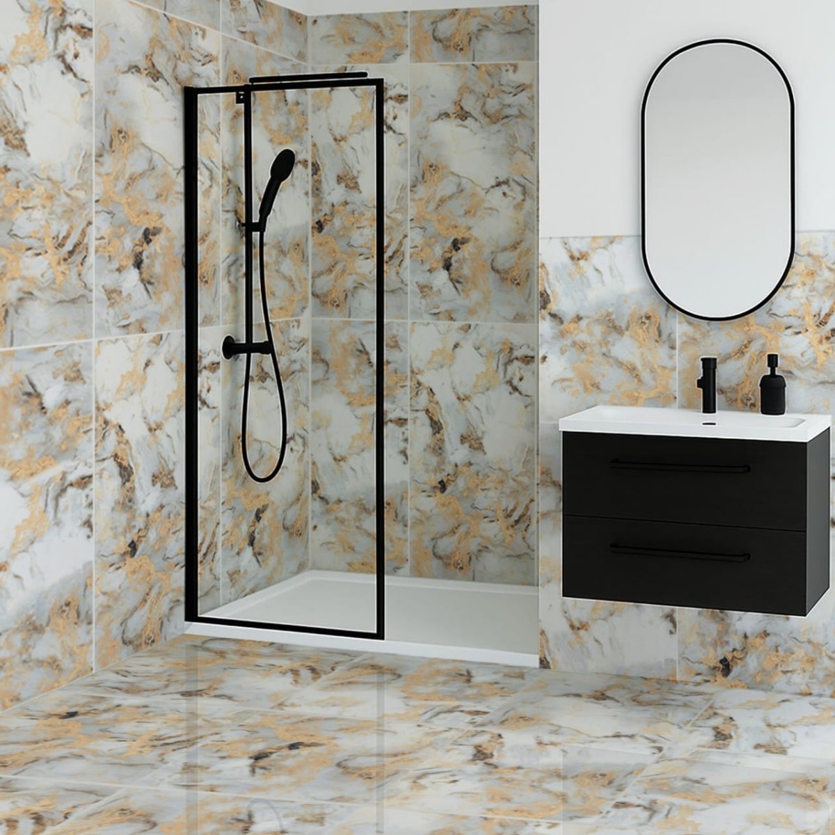 Sky Gold White Marble Effect Polished Porcelain 60x120cm Wall and Floor Tile - TILES Paradise