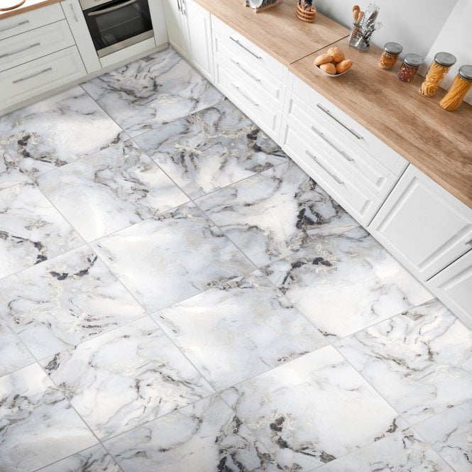 Sky Grey Marble Effect Polished Porcelain 60x60cm Wall & Floor Tile - TILES Paradise