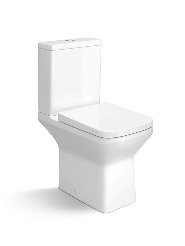 Square Comfort Height Rimless Close Coupled Toilet Open Back with Soft Close Seat – VELARO Range