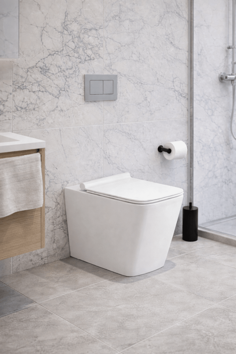 Square Rimless Back to Wall Toilet with Soft Close Seat – KAVARO Range - TILES Paradise