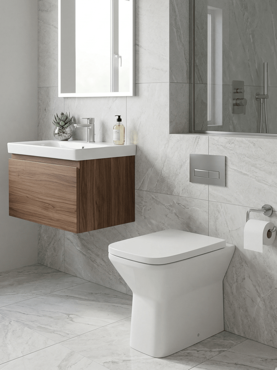 Square Rimless Back to Wall Toilet with Soft Close Seat – VELARO Range - TILES Paradise