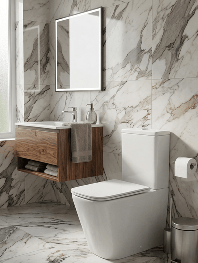 Square Rimless Close Coupled Toilet Fully Enclosed with Soft Close Seat – KAVARO Range - TILES Paradise