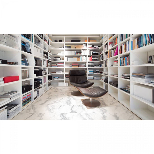 Statuario Carrara White Polished Marble Effect Porcelain 60x60cm Wall and Floor Tile