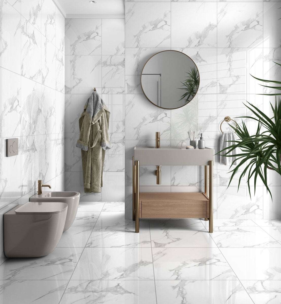 Statuario Clara Grey Polished Marble Effect Porcelain 60x60cm Wall and Floor Tile - TILES Paradise
