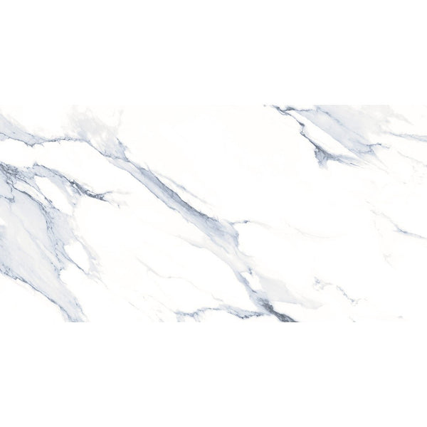 Statuario Mercury Blue Marble Effect Polished 60x120cm Porcelain Wall & Floor Tile