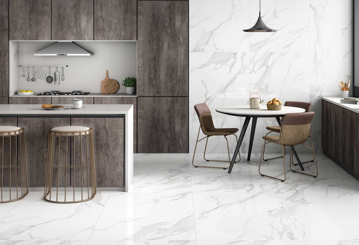 Statuario Mercury Grey Marble Effect Polished 60x120cm Porcelain Wall & Floor Tile - TILES Paradise