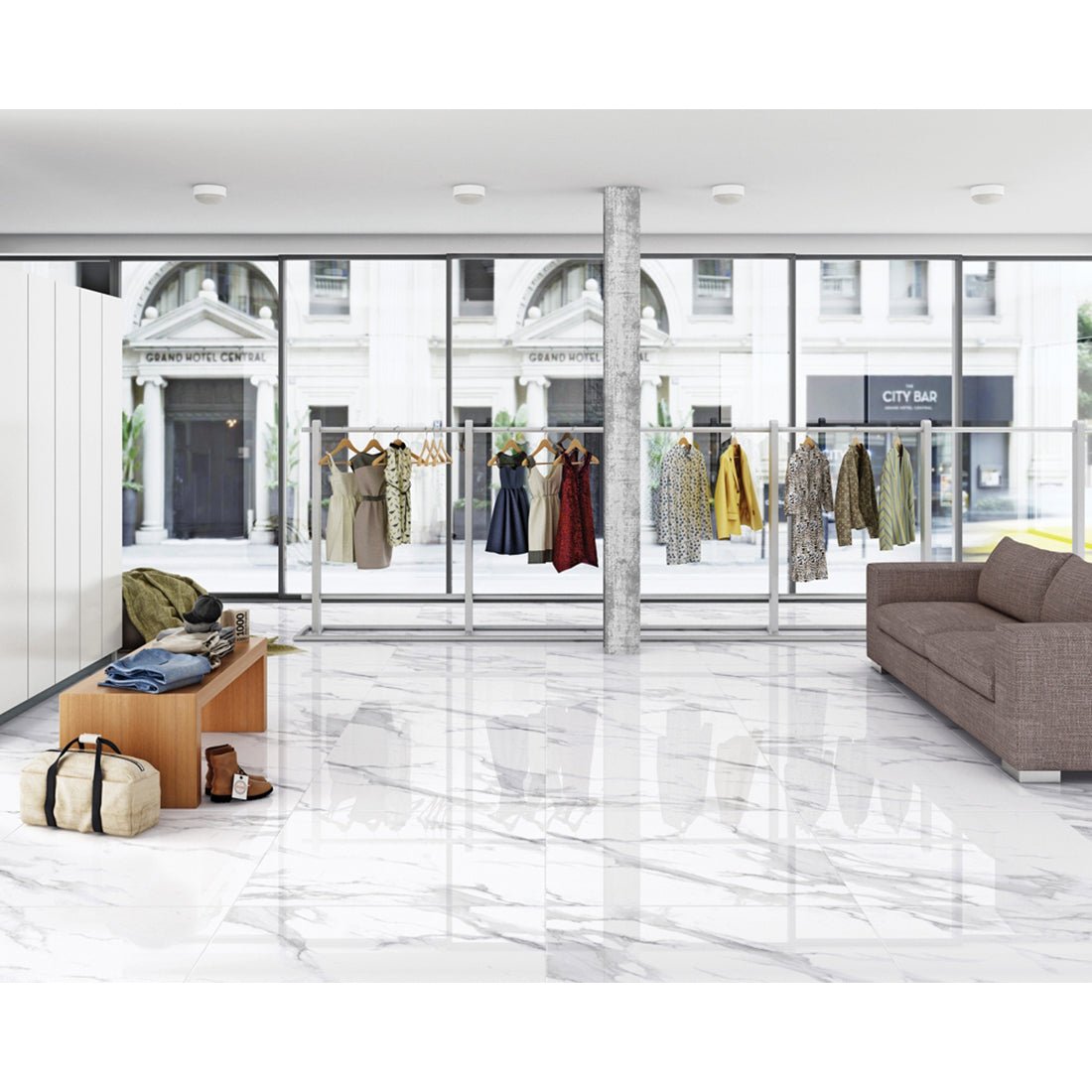 Statuario Mercury Grey Marble Effect Polished 80x80cm Porcelain Wall & Floor Tile - TILES Paradise