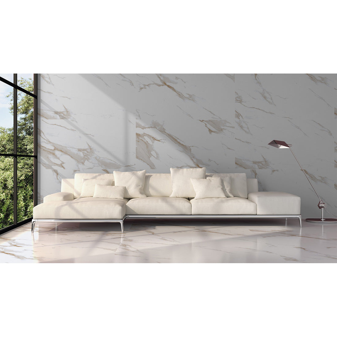 Statuario Mercury Gold Marble Effect Polished 60x120cm Porcelain Wall & Floor Tile