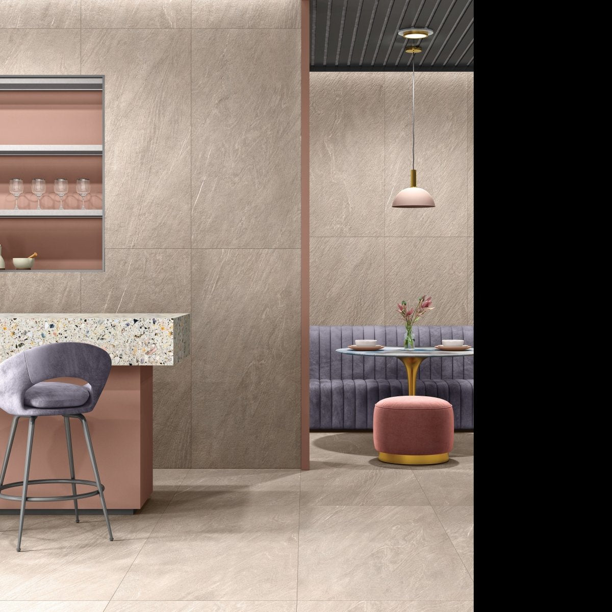 Strata Beige Stone Effect Matt Full Body Porcelain 60x120cm Wall & Floor Tile - TILES Paradise