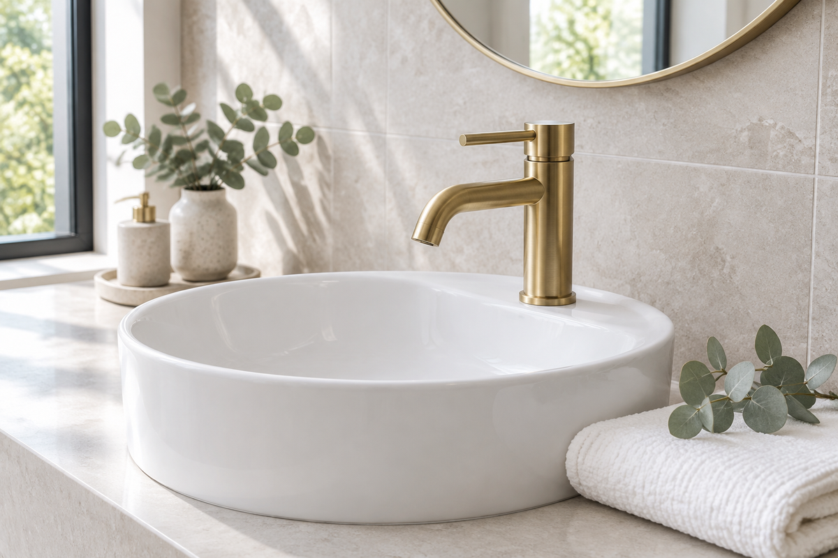 Styled lifestyle shot on a basin, not in use