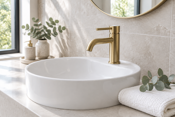 Styled lifestyle shot on a basin, not in use