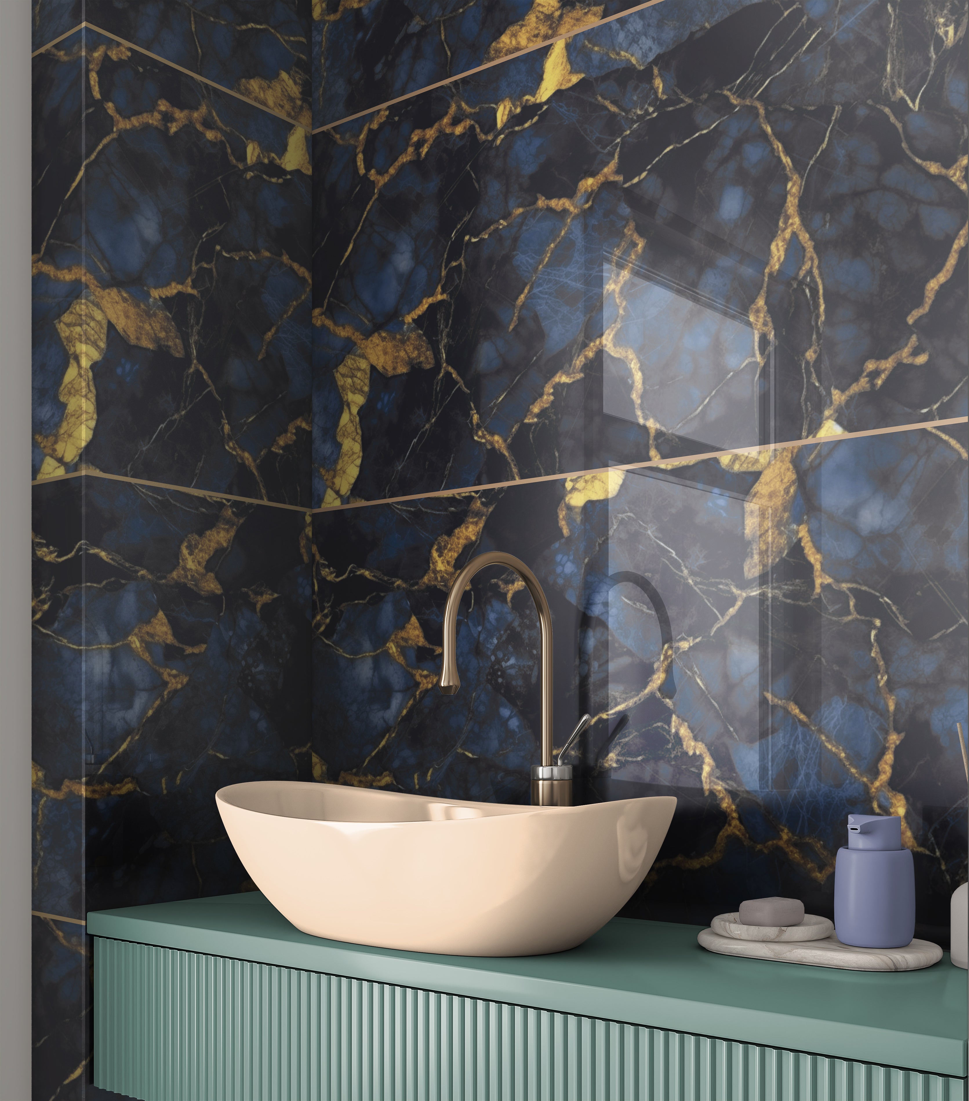 Pallet Deal: 64 Tiles (46 sq.m) Thunder Gold Marble Effect Polished Porcelain 60x120cm Wall and Floor Tile