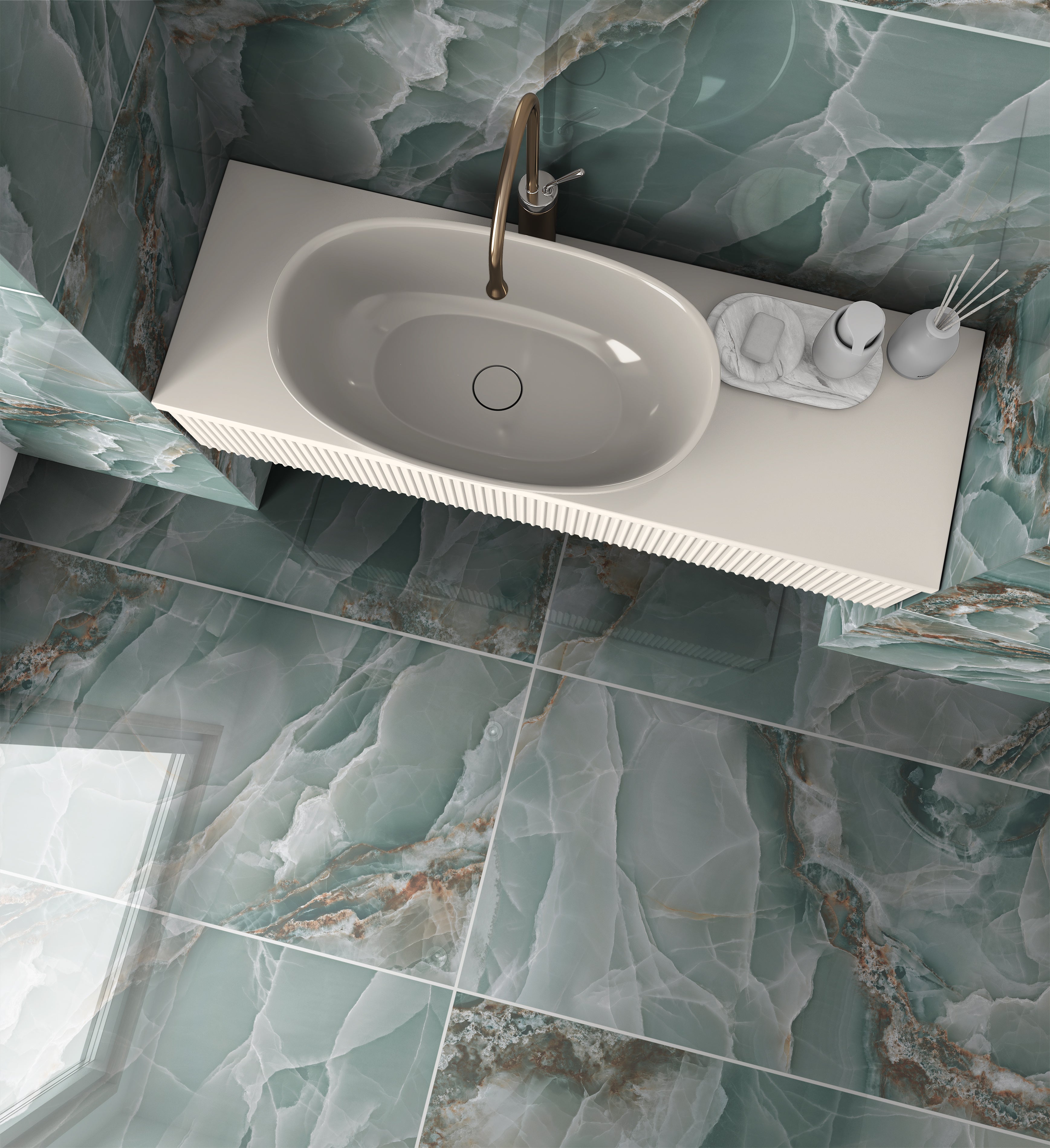 Pallet Deal: 64 Tiles (46 sq.m)  Onyx Green Marble Effect Polished Porcelain 60x120cm Wall and Floor Tile