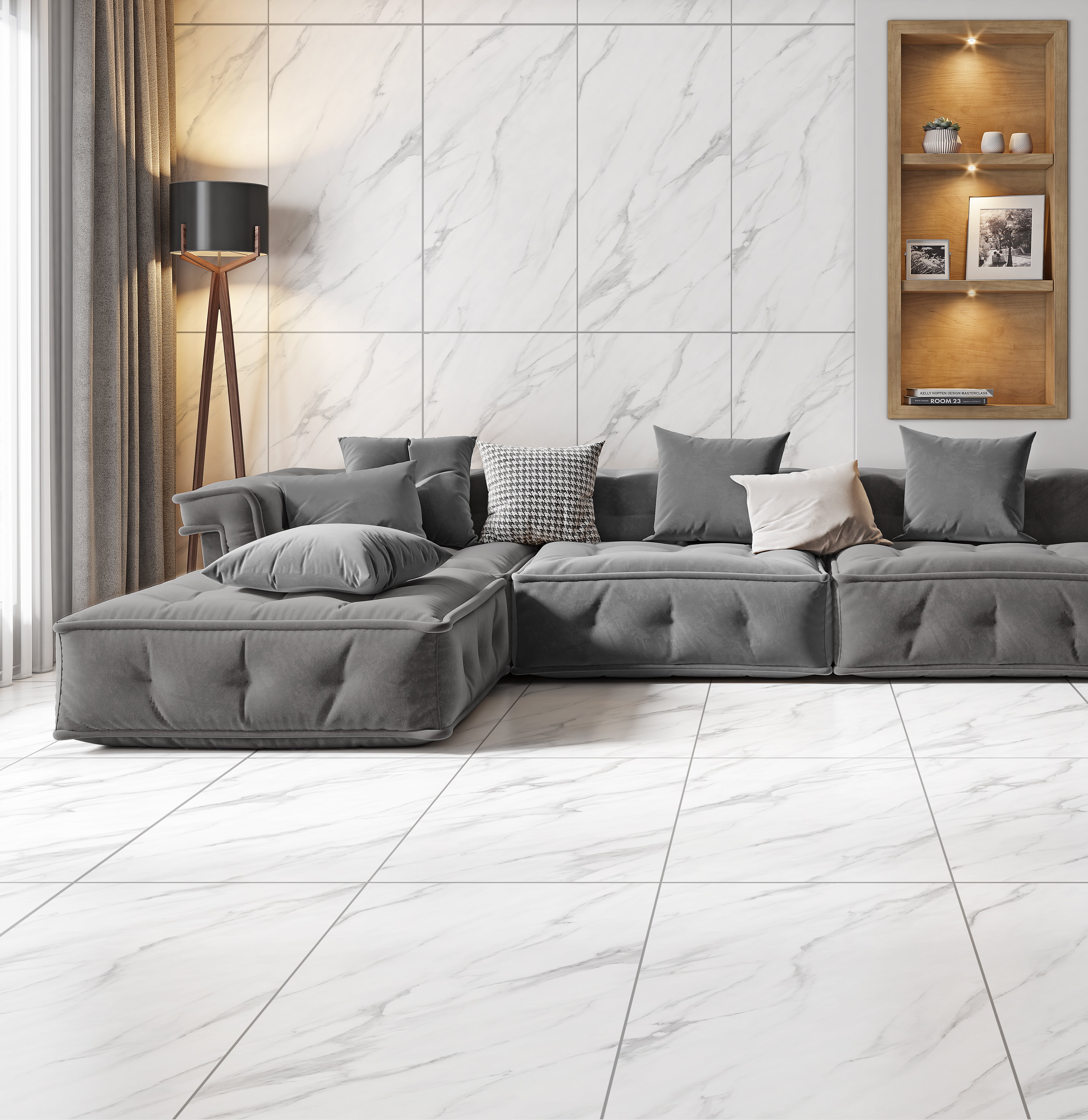 Statuario Carrara White Matt Anti-Slip Marble Effect Porcelain 60x120cm Wall and Floor Tile