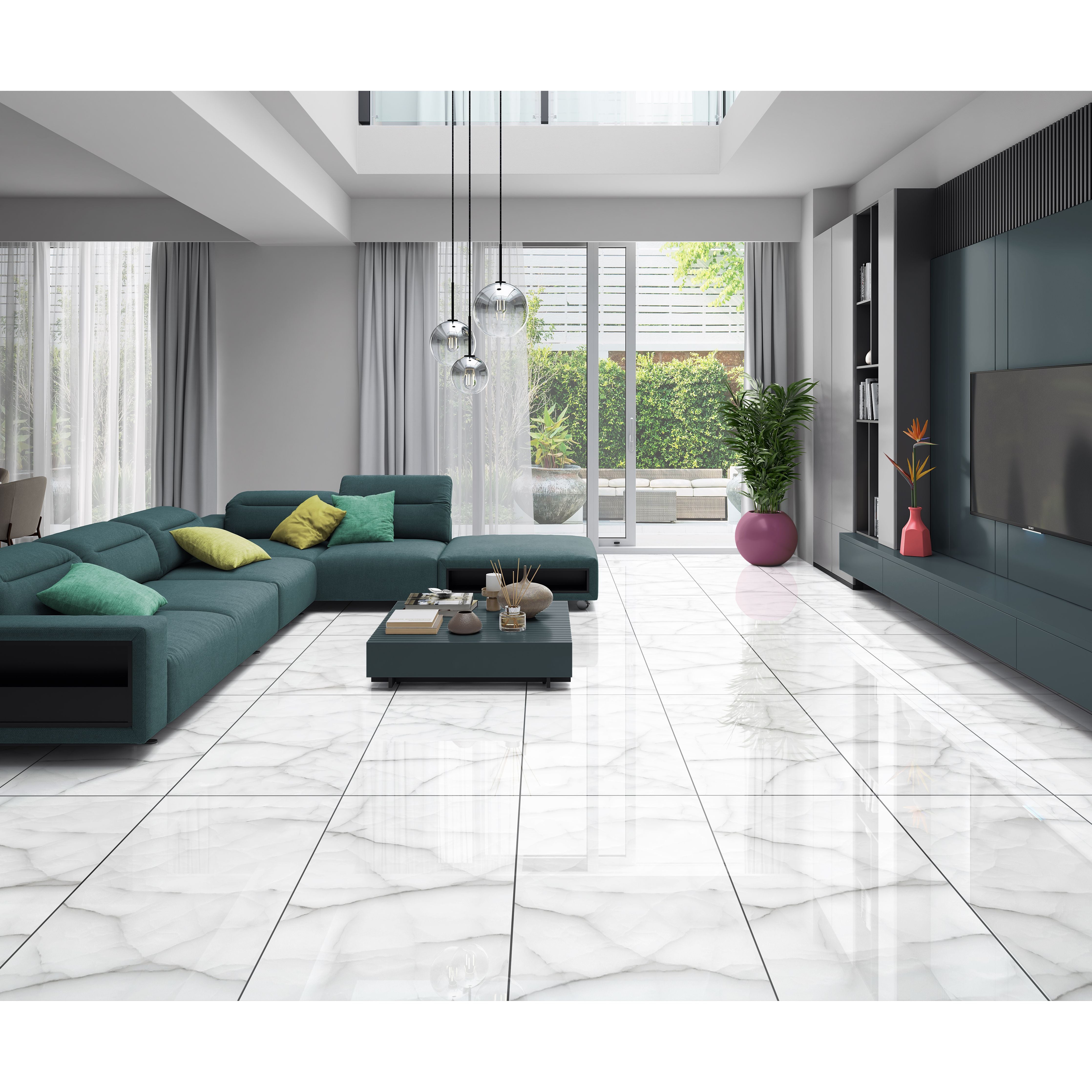 Crack White Carrara Marble Effect Gloss Porcelain 60x120cm Kitchen Bathroom Wall Floor Tiles