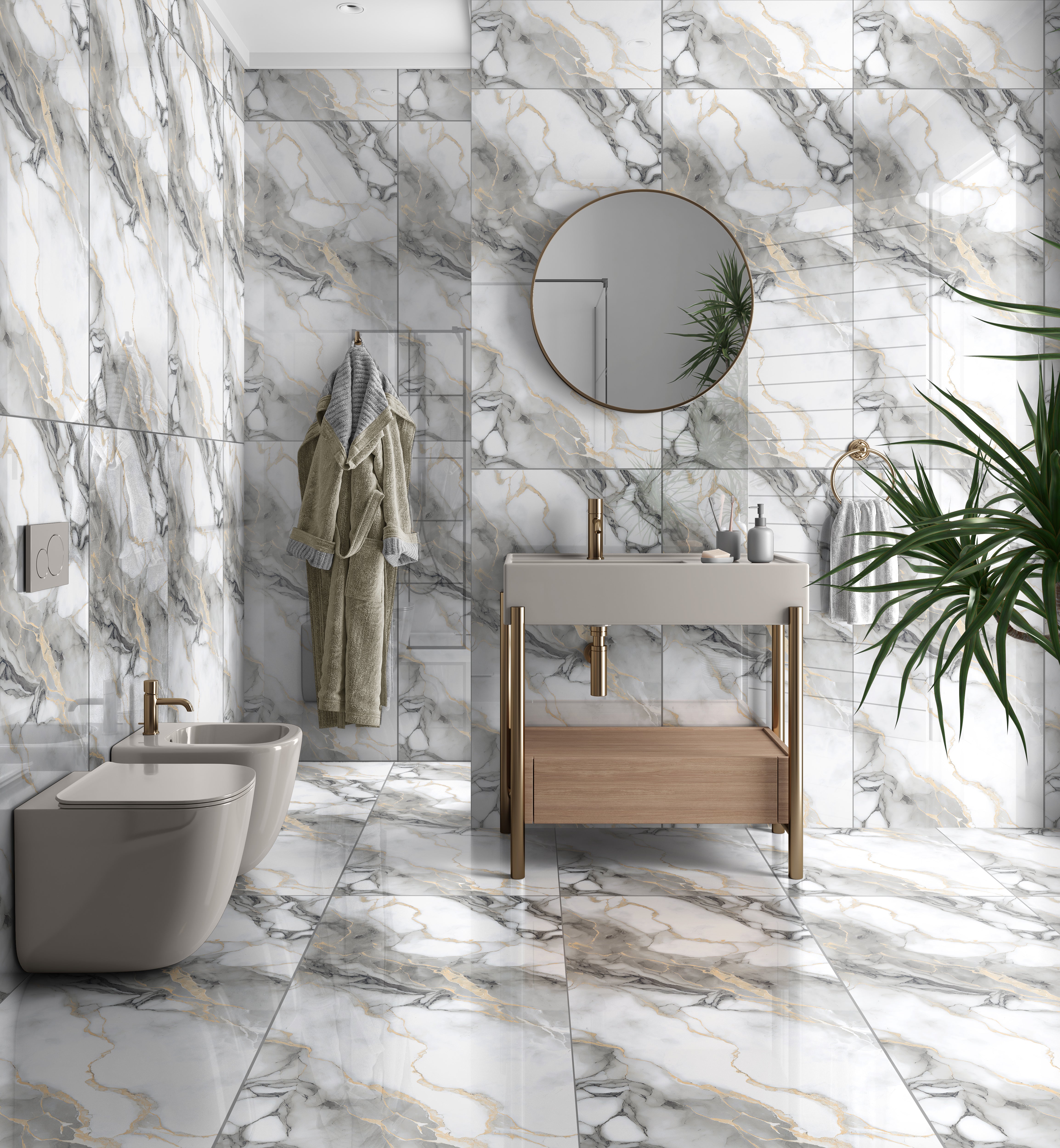 Afyon Grey Gold Polished 60x120cm Porcelain Wall and Floor Tile