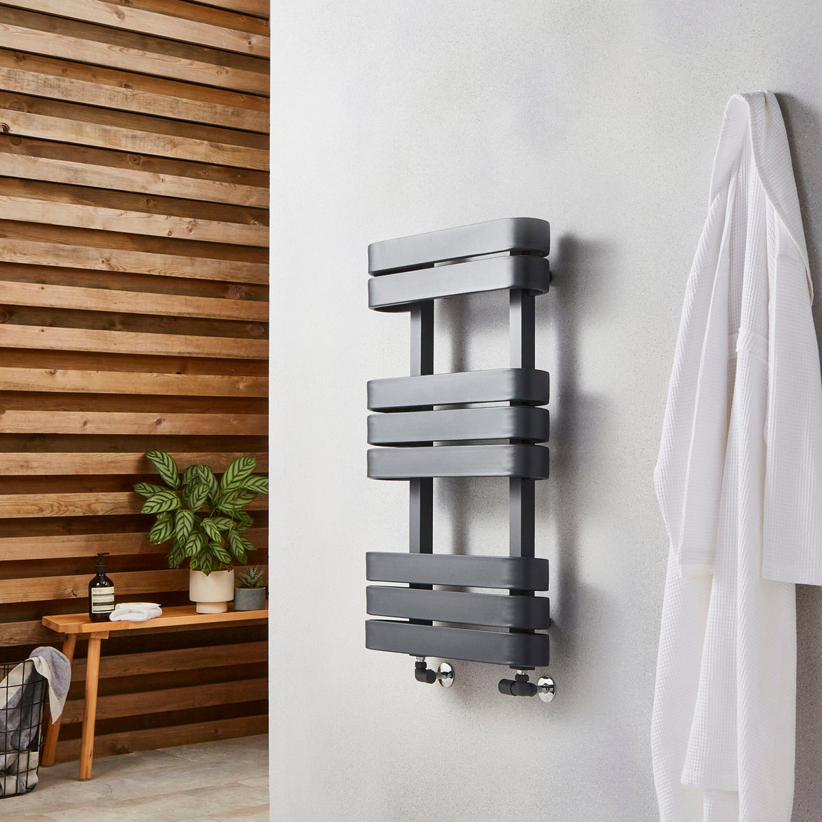 Tarsia Anthracite Grey Designer Heated Towel Rail – 850x500mm