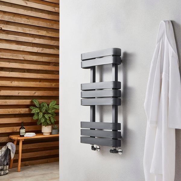 Tarsia Anthracite Grey Designer Heated Towel Rail – 850x500mm