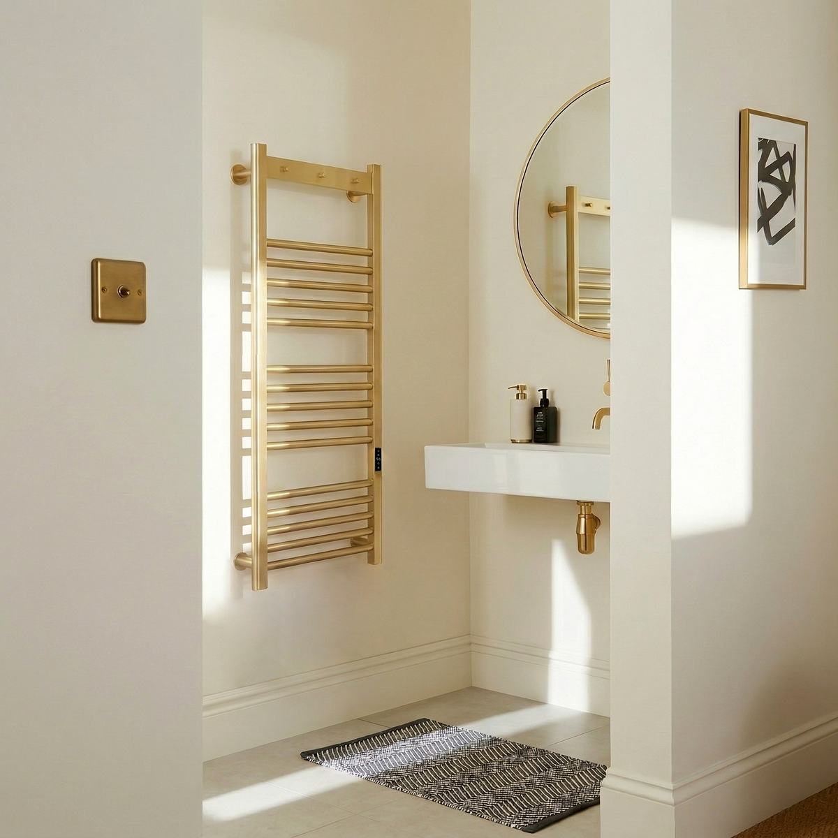 Tepora Brushed Brass Smart Electric Heated Towel Rail