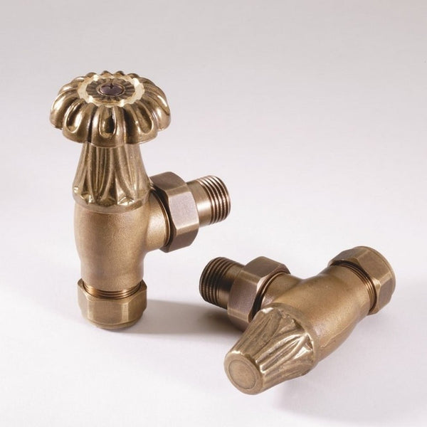 Traditional Angled Radiator Valve 15mm – Antique Brass – Manual