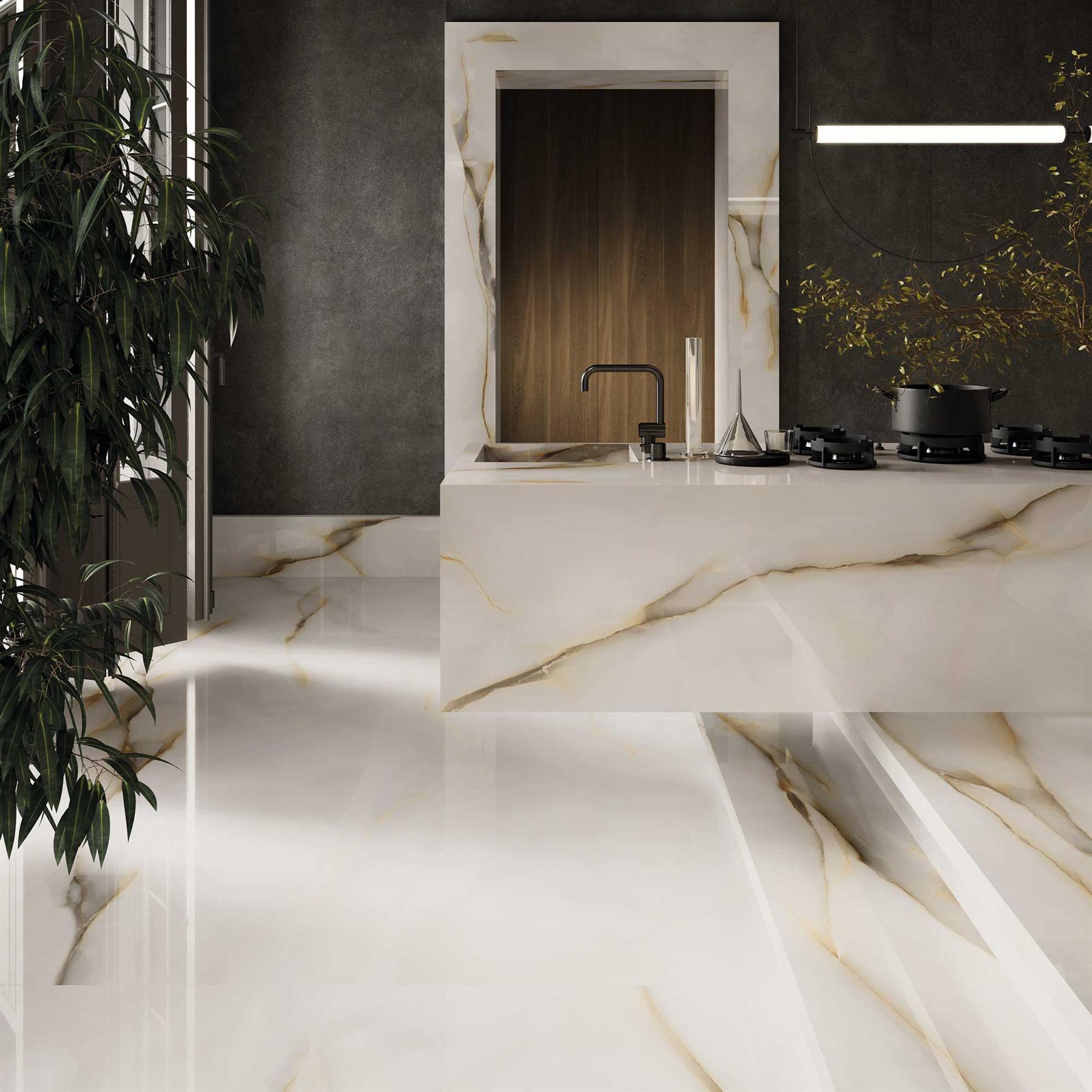 Venetia Onyx white Polished Porcelain 60x120cm Wall & Floor Tile