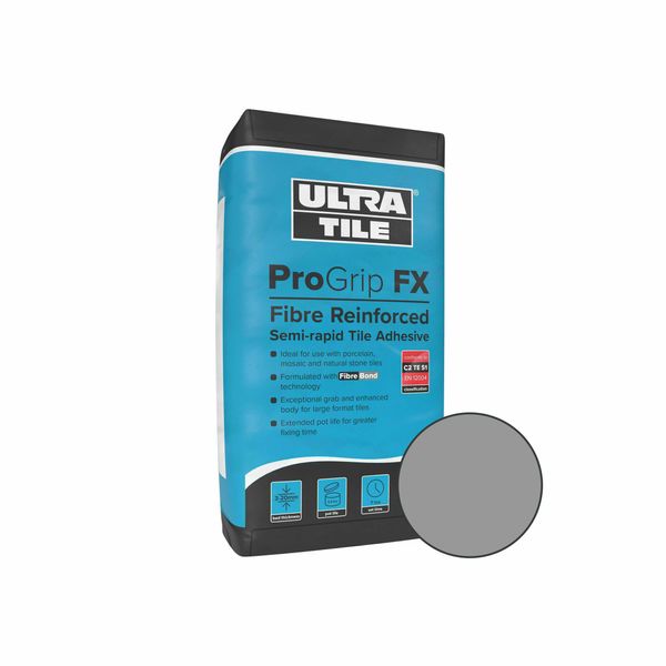Ultra Tile Fix ProGrip FX Fibre Semi-Rapid Set Grey Adhesive 20kg