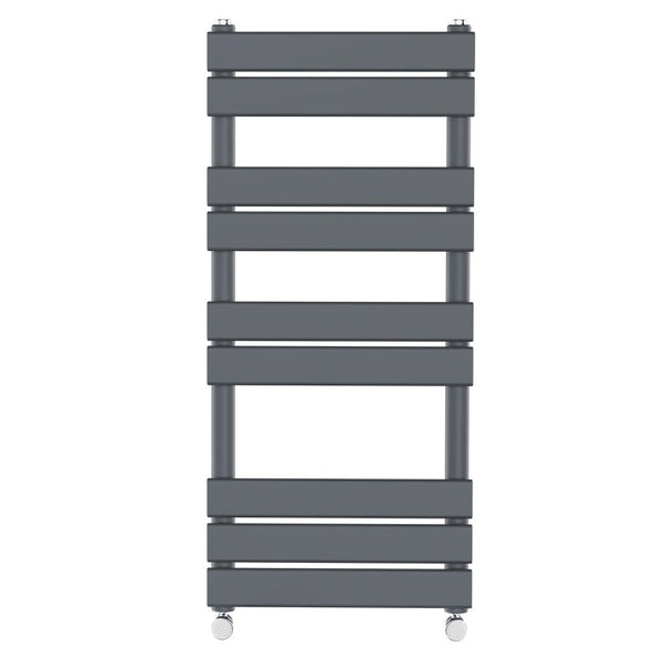 Valeno 1000x600mm Grey Heated Towel Rail – Flat Panel, Vertical Mount, Matt Finish