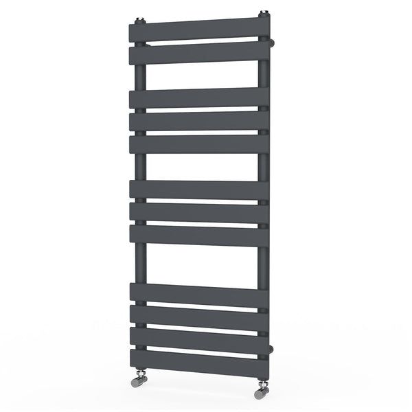 Valeno 1200x500mm Grey Heated Towel Rail – Flat Panel, Vertical Mount, Matt Finish