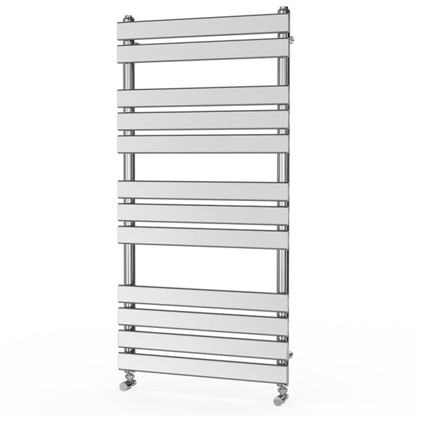 Valeno 1200x600mm Chrome Heated Towel Rail – Flat Panel, Vertical Mount, Polished Finish