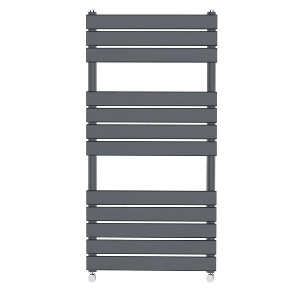 Valeno 1200x600mm Grey Heated Towel Rail – Flat Panel, Vertical Mount, Matt Finish