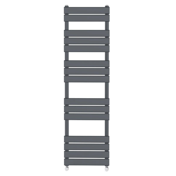 Valeno 1600x600mm Grey Heated Towel Rail – Flat Panel, Vertical Mount, Matt Finish