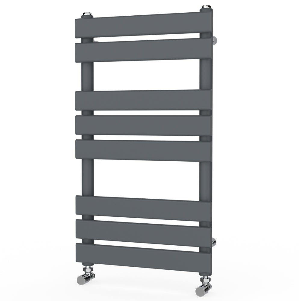 Valeno 800x600mm Grey Heated Towel Rail – Flat Panel, Vertical Mount, Matt Finish - TILES Paradise