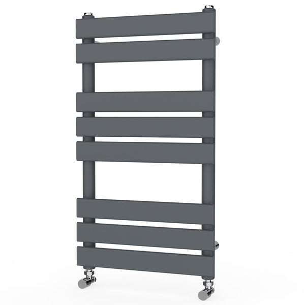 Valeno 800x600mm Grey Heated Towel Rail – Flat Panel, Vertical Mount, Matt Finish