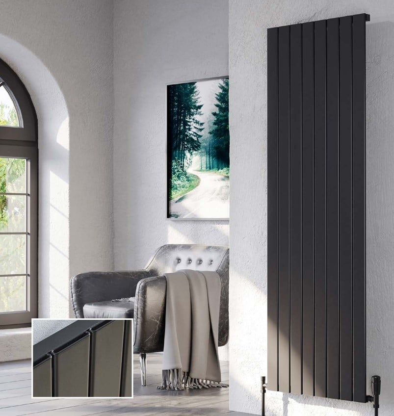 Valtora Black Vertical Aluminium Radiator – Double Panel – 1778x218mm