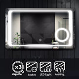 Velora 1000x600mm LED Mirror with Magnifying Mirror – Cold White Light, Shaver Socket, Touch Sensor (Horizontal, Mains Powered)