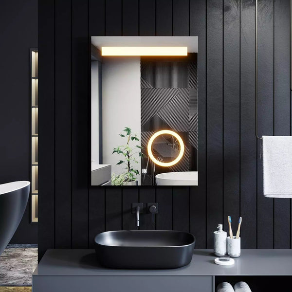 Velora 500x700mm LED Mirror with Magnifying Mirror – Tri-Colour Light, Dimmable, Shaver Socket, Touch Sensor