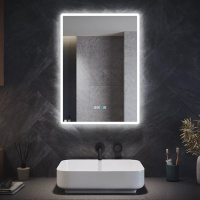 Velora ChillGlow 500x700mm LED Mirror – Cold White & Blue Light, Bluetooth Speakers, Shaver Socket, Touch Sensor, Mains Powered - TILES Paradise