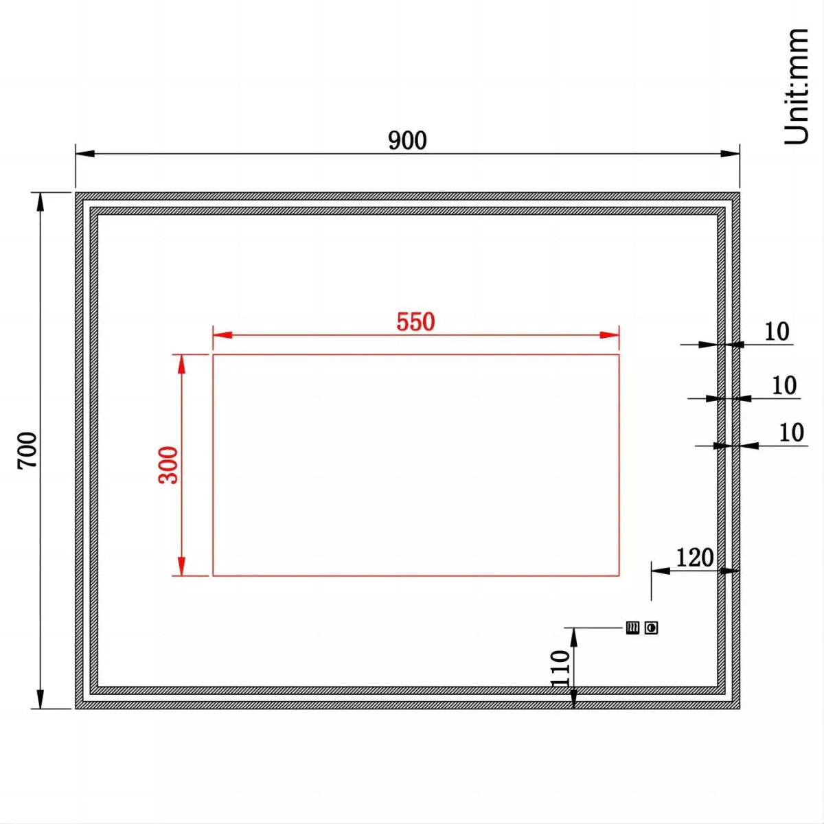 Velora Edge Glow LED Mirror – 600x500 / 900x700 / 1000x600mm, Tri - Colour Dimmable Light, Touch Sensor, Mains Powered - TILES Paradise