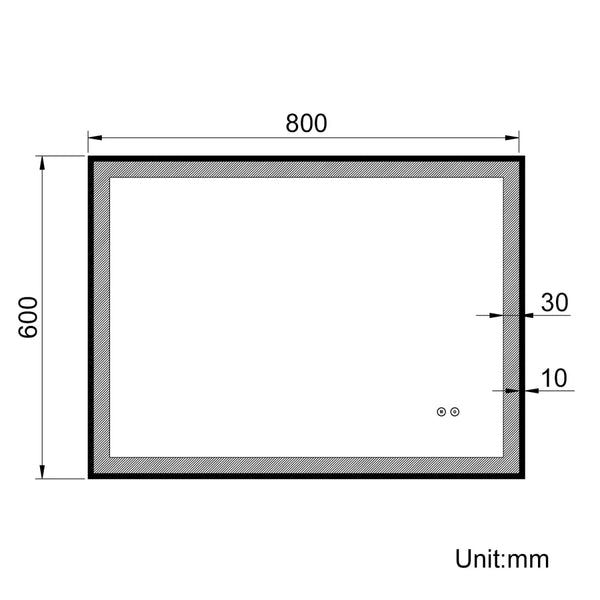 Velora FrameLine 800x600mm LED Mirror – Black Framed, Cold White Light, Dimmable, Touch Sensor, Mains Powered, No Shaver Socket
