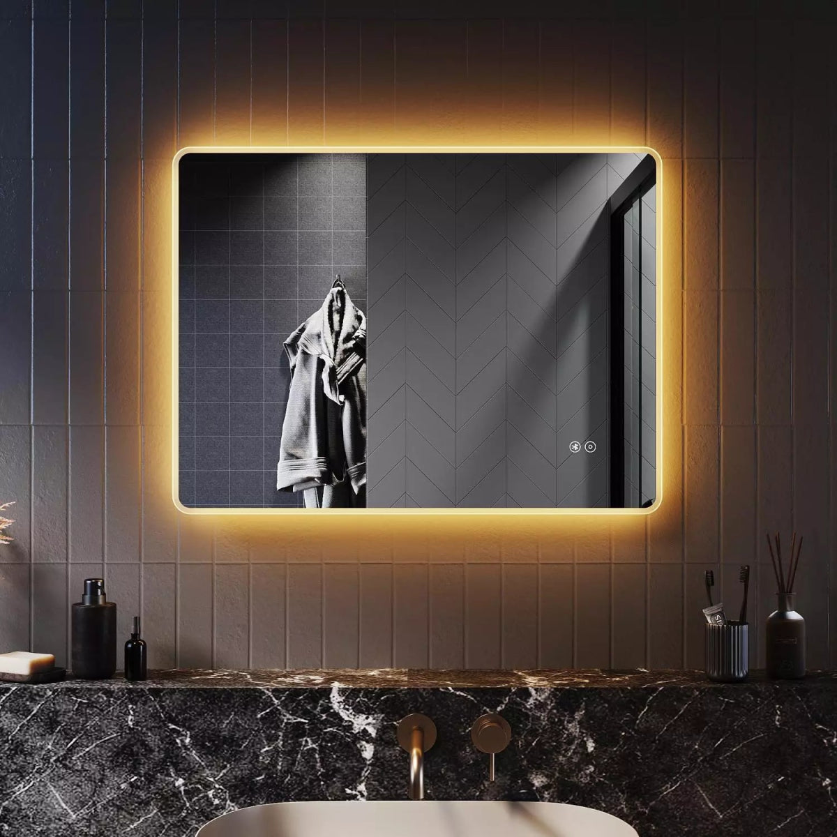 Velora HarmonyTone 800x600mm LED Mirror – Tri - Colour Light, Bluetooth Speakers, Shaver Socket, Touch Sensor, Vertical or Horizontal - TILES Paradise