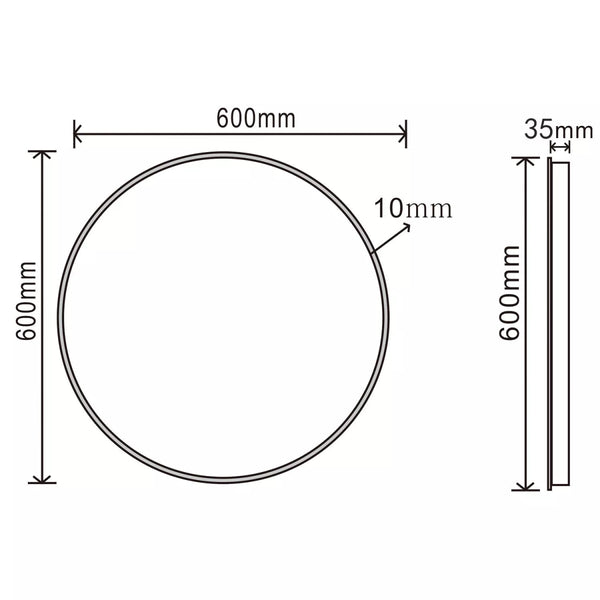 Velora Round 600mm Mains Powered LED Bathroom Mirror – Warm White Light, Demister, Touch Sensor (No Shaver Socket)