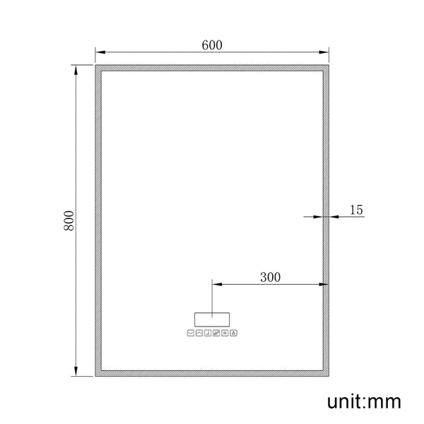 Velora VisionSync 600x800mm LED Mirror – Time, Date & Temperature Display, Bluetooth, Shaver Socket, Cold White Light, Touch Sensor